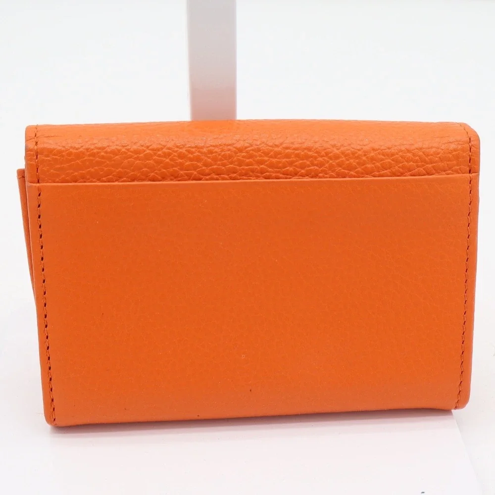 Tula Orange Pebbled Leather Trifold Wallet Paisley Interior Keychain Clip